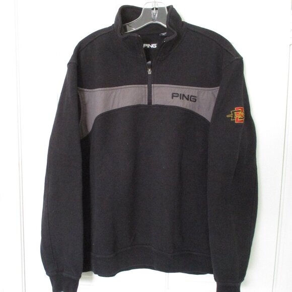 PING Mens L/S San Diego State Aztecs Black 1/4 Zip Fleece-lined Sweater - Medium - Picture 1 of 3